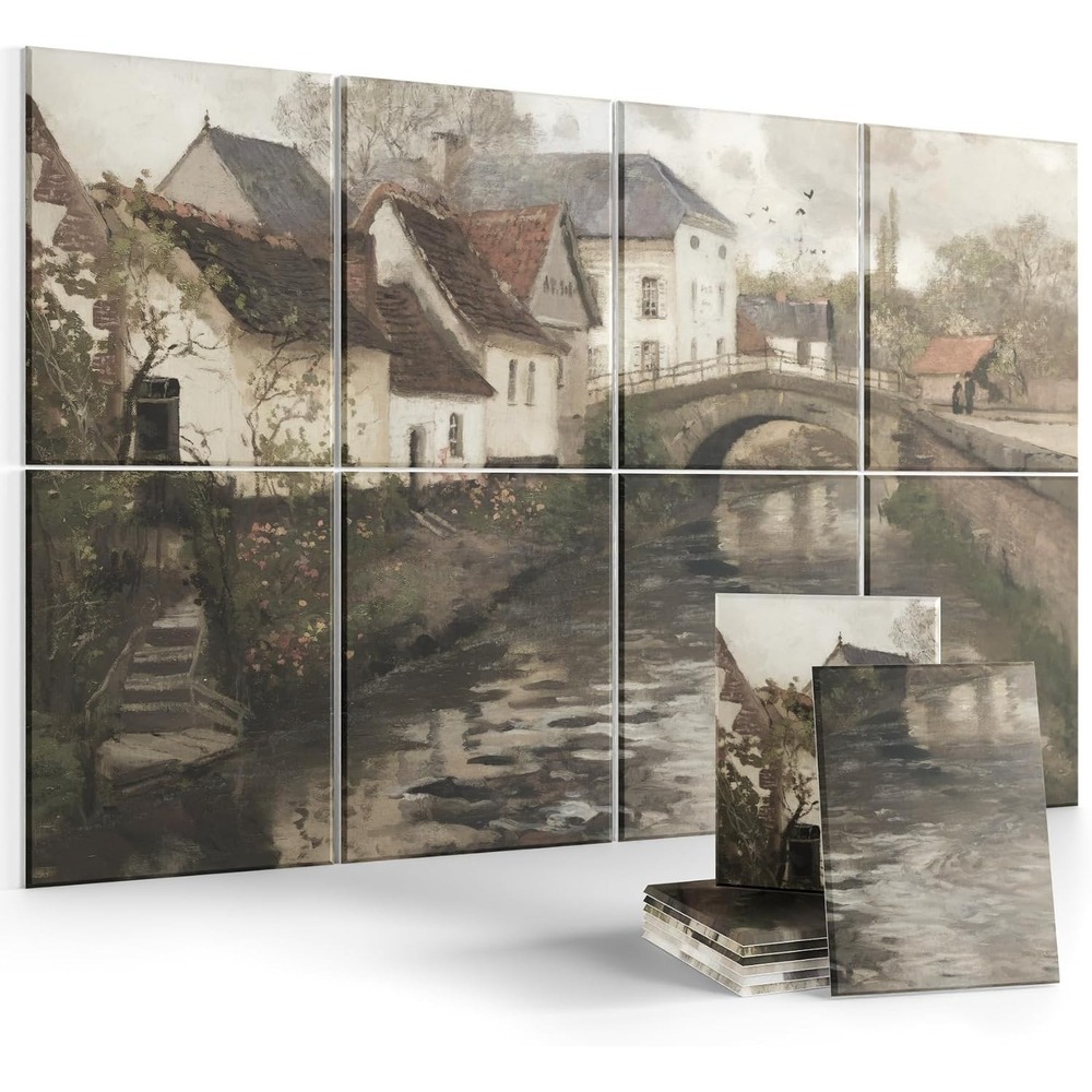 Wall Art Acoustic Panels 35X24  Sound Absorbing Decor 8-Pk - Small Town La Panne